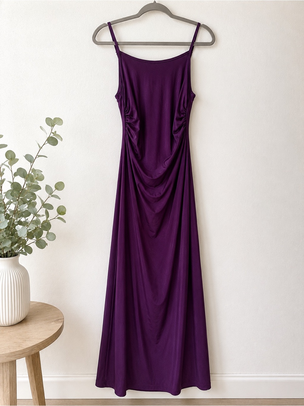 Women’s Elegant Plum Slip Dress with Spaghetti Straps